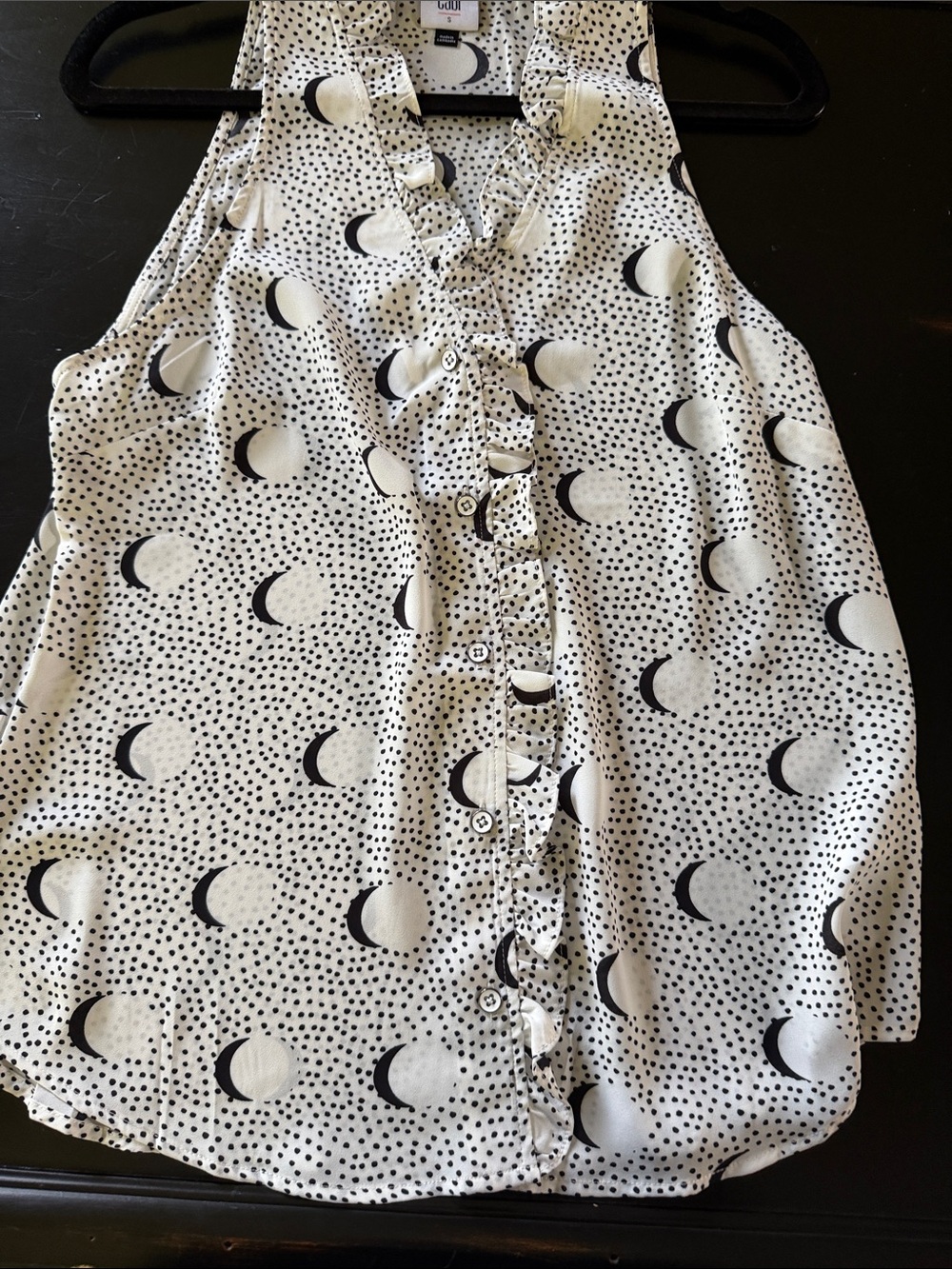 CAbi Black Moon & Dot Sleeveless Button Blouse - White & Black - Picture 1 of 5